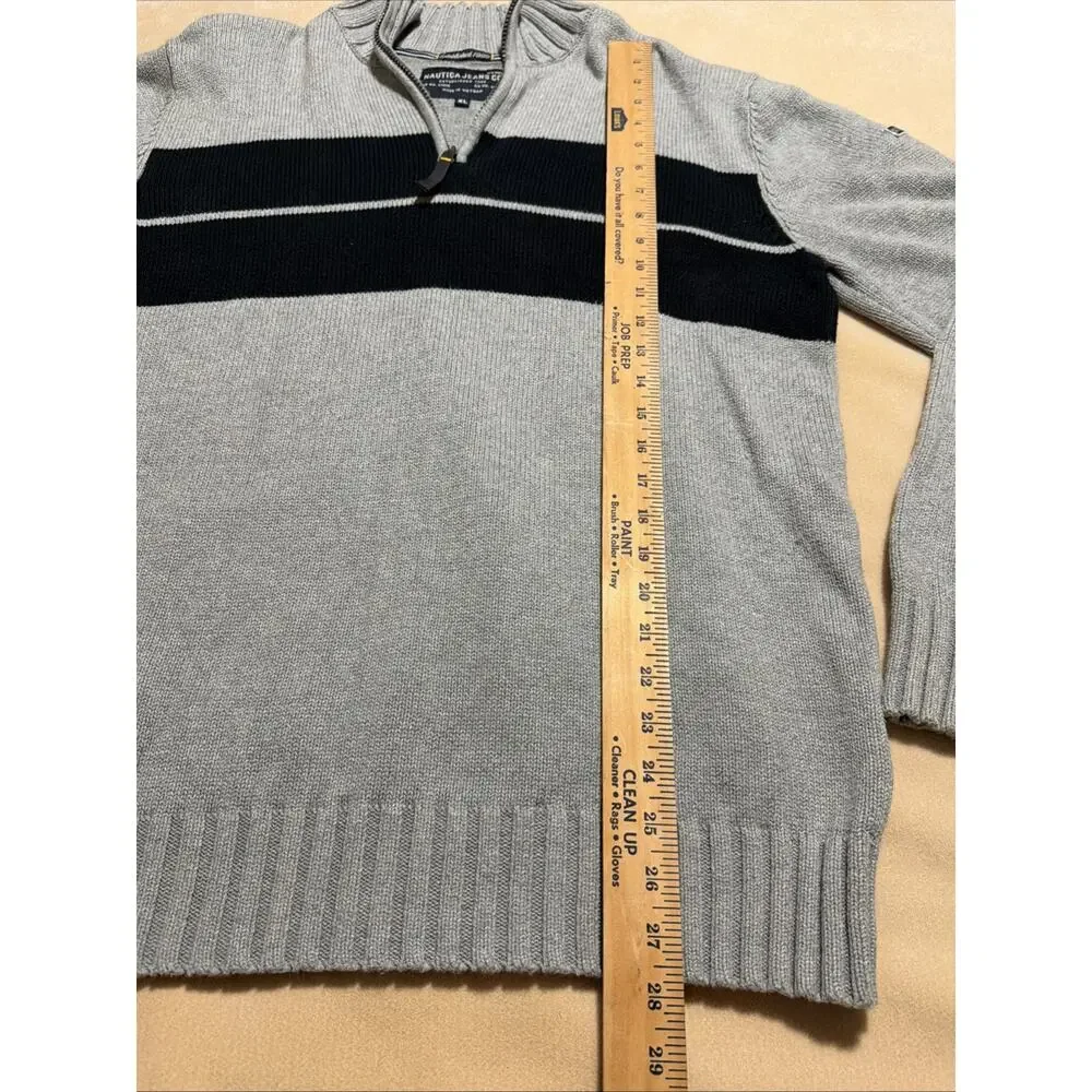NAUTICA Jeans Co. Men's Navy Blue & Gray Block Quarter Zip Sweater Size XL